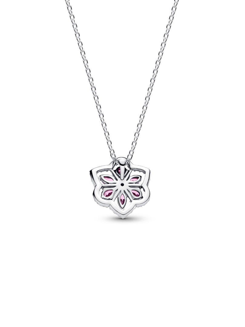 Collier à pendentif Fleur rose d’herbier scintillante