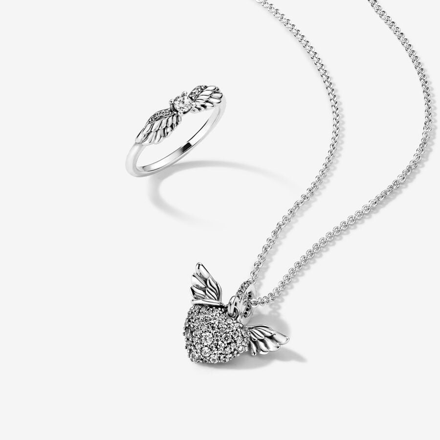 Sparkling Angel Wings Necklace and Earring Set image number 0