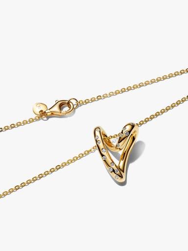 Organically Shaped Stone-Set Heart Pendant Necklace