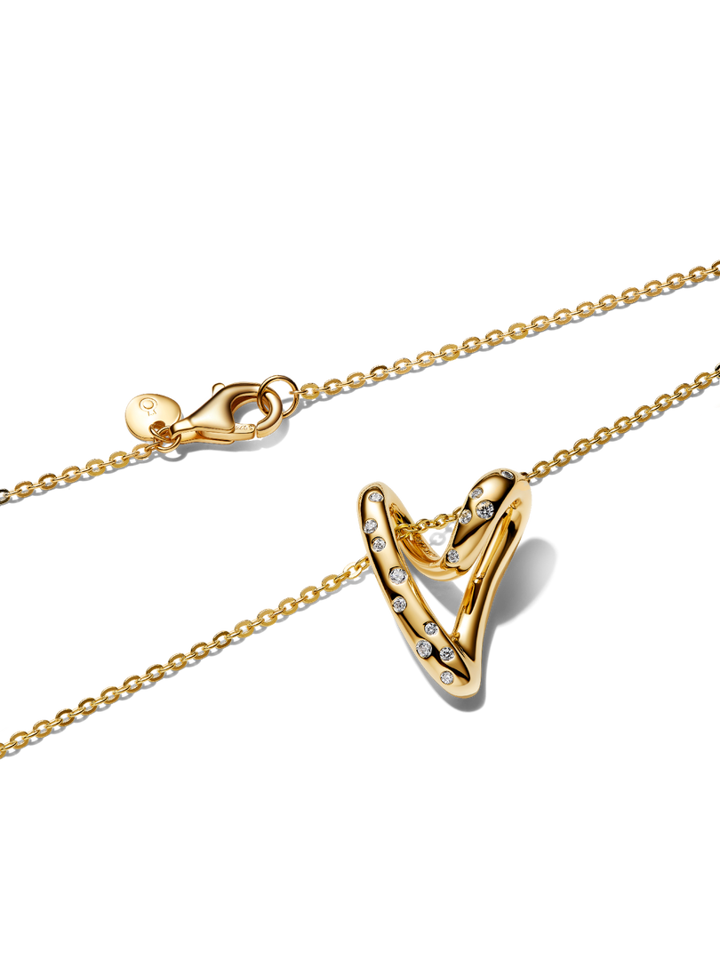 Organically Shaped Stone-Set Heart Pendant Necklace
