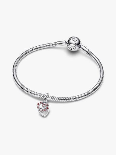 Charm-pendentif Cœurs connectés et pierres rouges