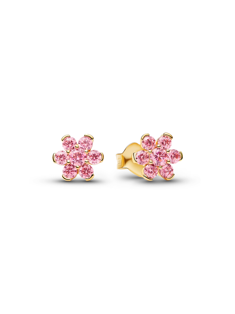 Sparkling Pink Flower Stud Earrings