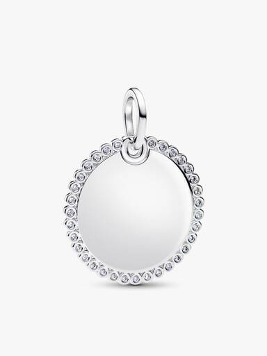 Engravable Sparkling Round Tag Pendant Necklace