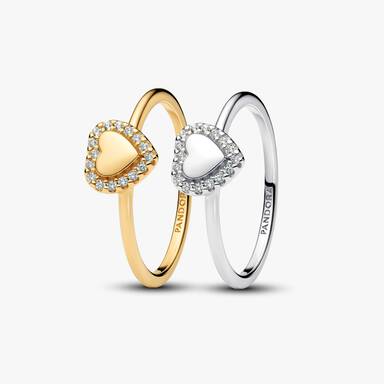 Engravable Heart Halo Ring Set