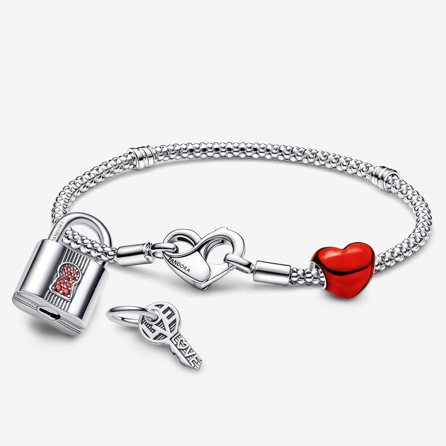 Pandora Moments Padlocked Love Studded Charm Bracelet Set image number 0