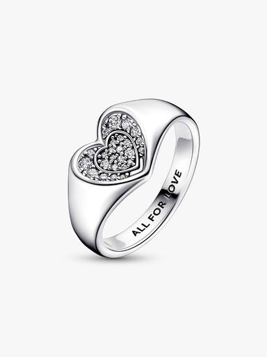 VENTE FINALE - Bague Signet avec pavé en forme de cœur radieux