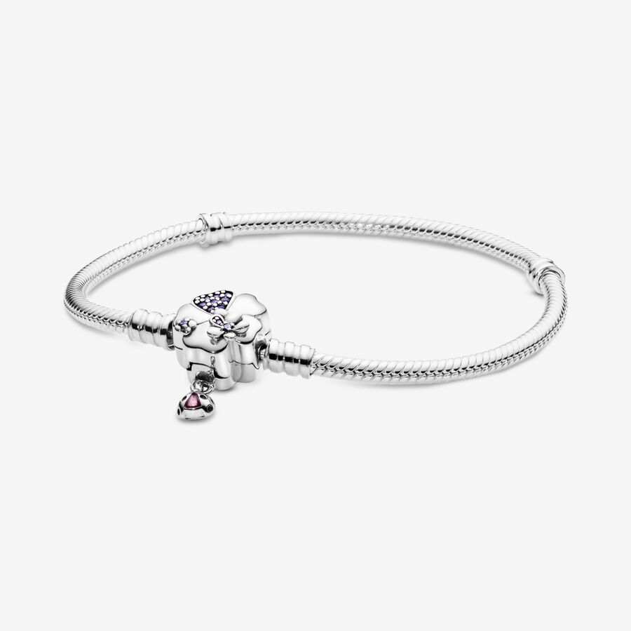 VENTE FINALE - Bracelet à fermoir en fleur pavée et à chaîne serpentine Pandora Moments image number 0