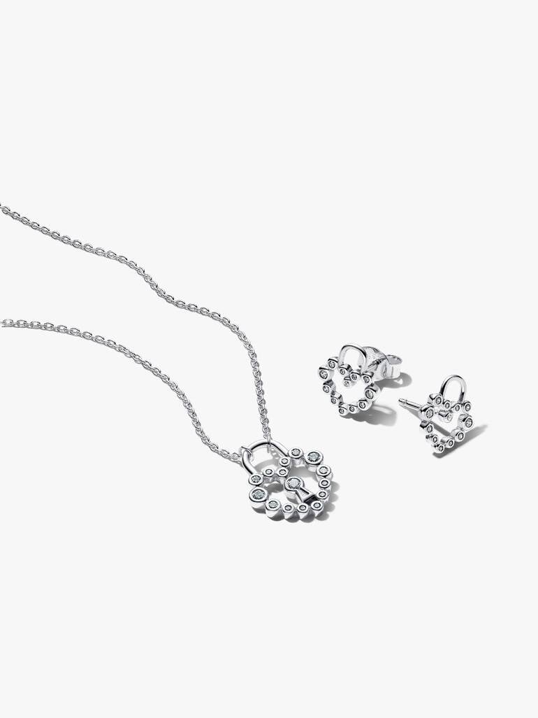 Ensemble-cadeau collier et boucles d'oreilles Cadenas en cœur scintillant