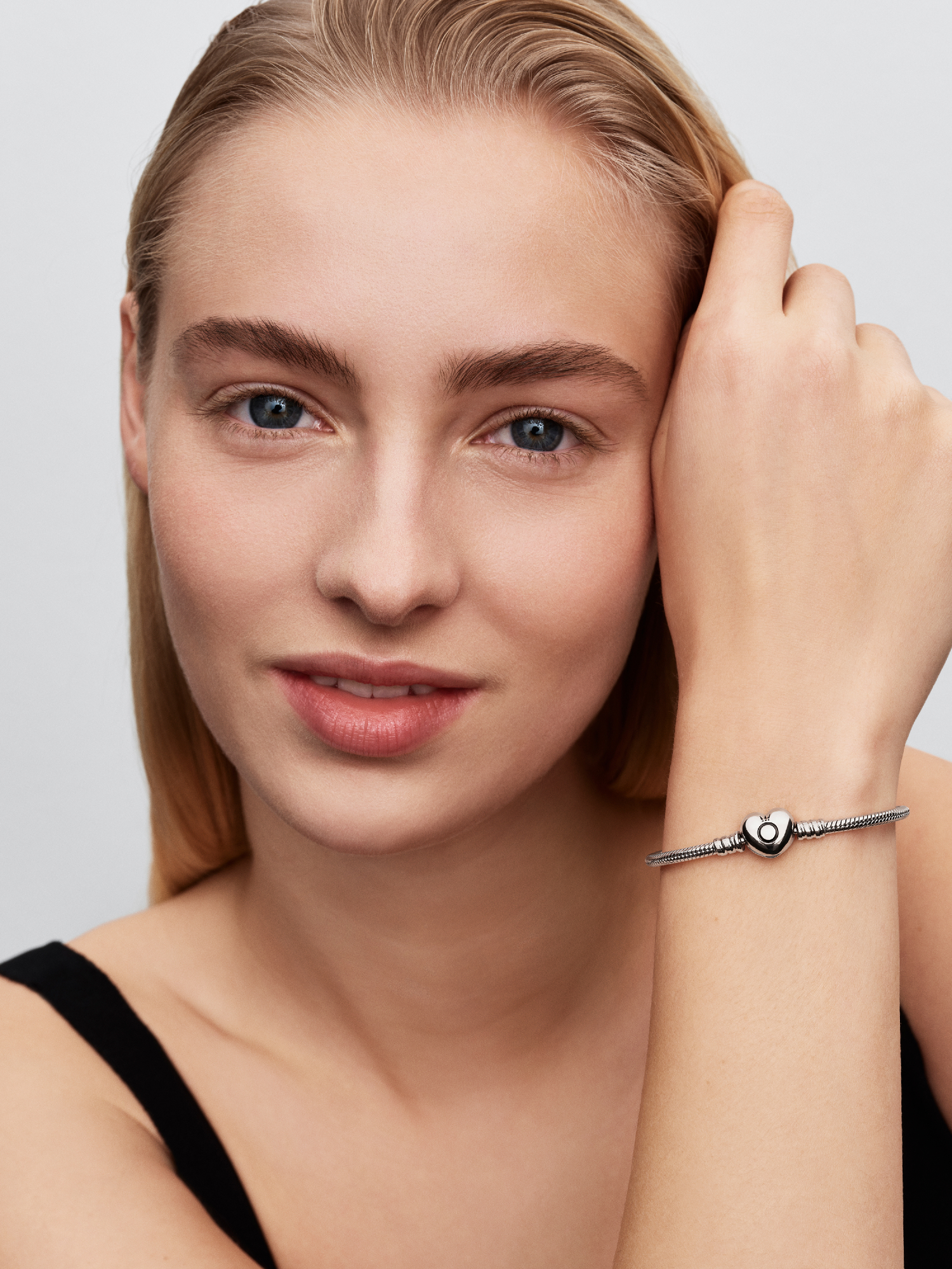 Pandora Moments Heart Clasp Snake Chain Bracelet, Platinum Plated