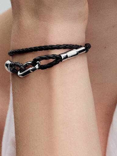 Pandora Moments Brown Braided Double Leather Bracelet