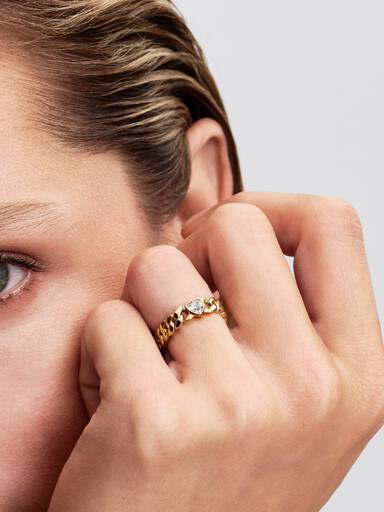 Bague à chaîne cubaine avec cœur