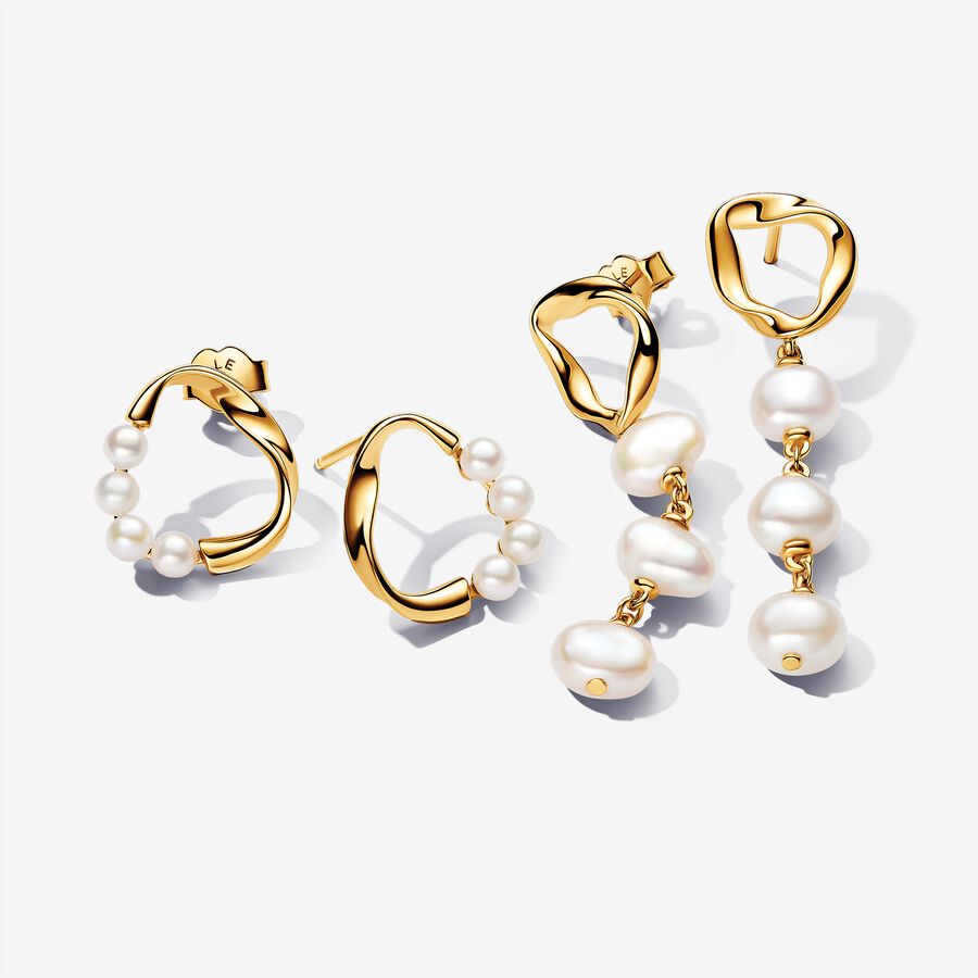 PANDORA ESSENCE Organically Shaped Pearl Circle Earring Stack image number 0