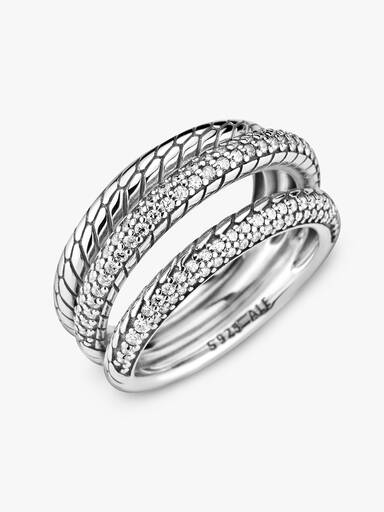 FINAL SALE - Triple Band Pavé Snake Chain Pattern Ring