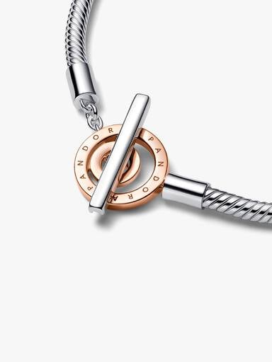 Pandora Moments Two-tone Logo T-Bar Snake Chain Bracelet