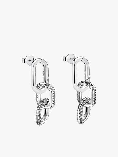 Boucles d'oreilles pendantes à triple maillons pavés