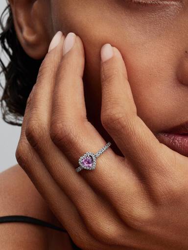 Bague Cœur surélevé mauve pâle
