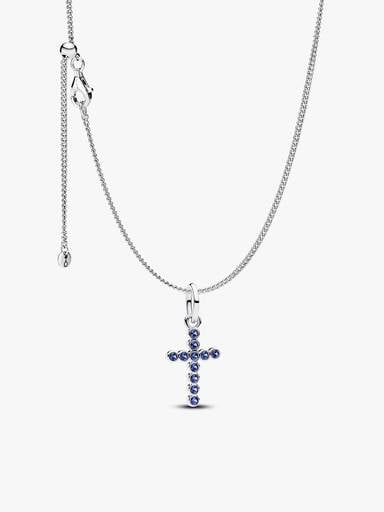 Collier à pendentif Croix bleue scintillante