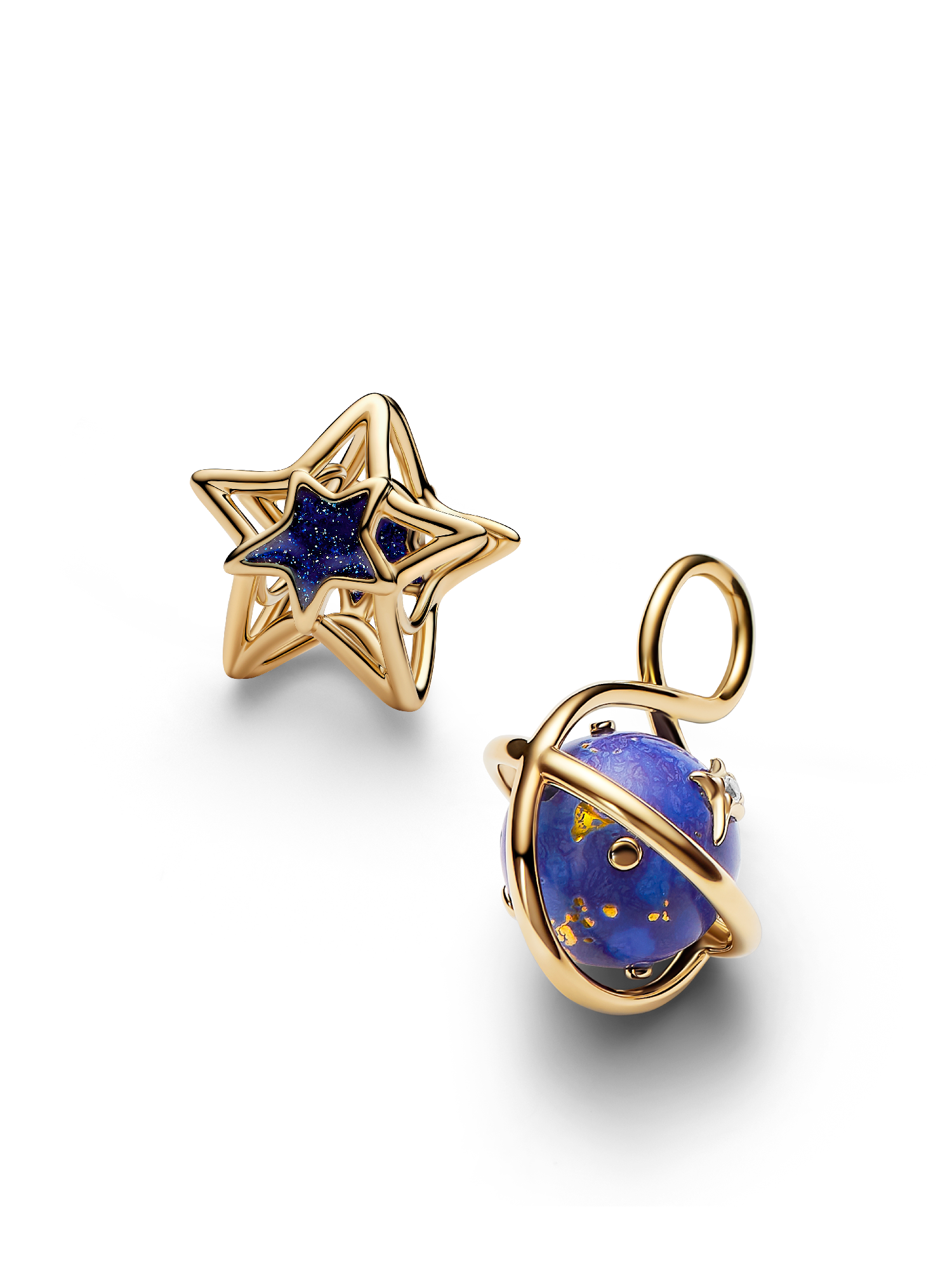 Golden Star and Planet Charm Duo