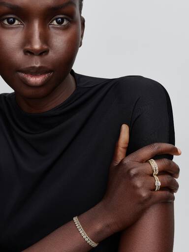 Rectangular Sparkling Halo Ring