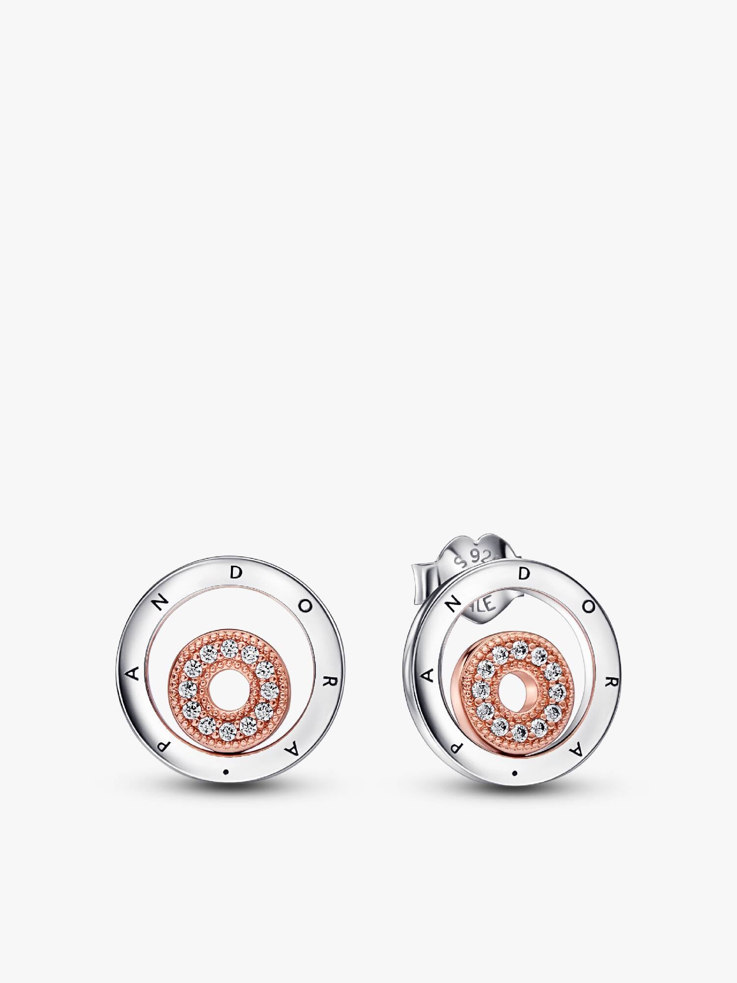 VENTE FINALE -Clous d’oreilles Cercle et logo deux-tons Pandora Signature