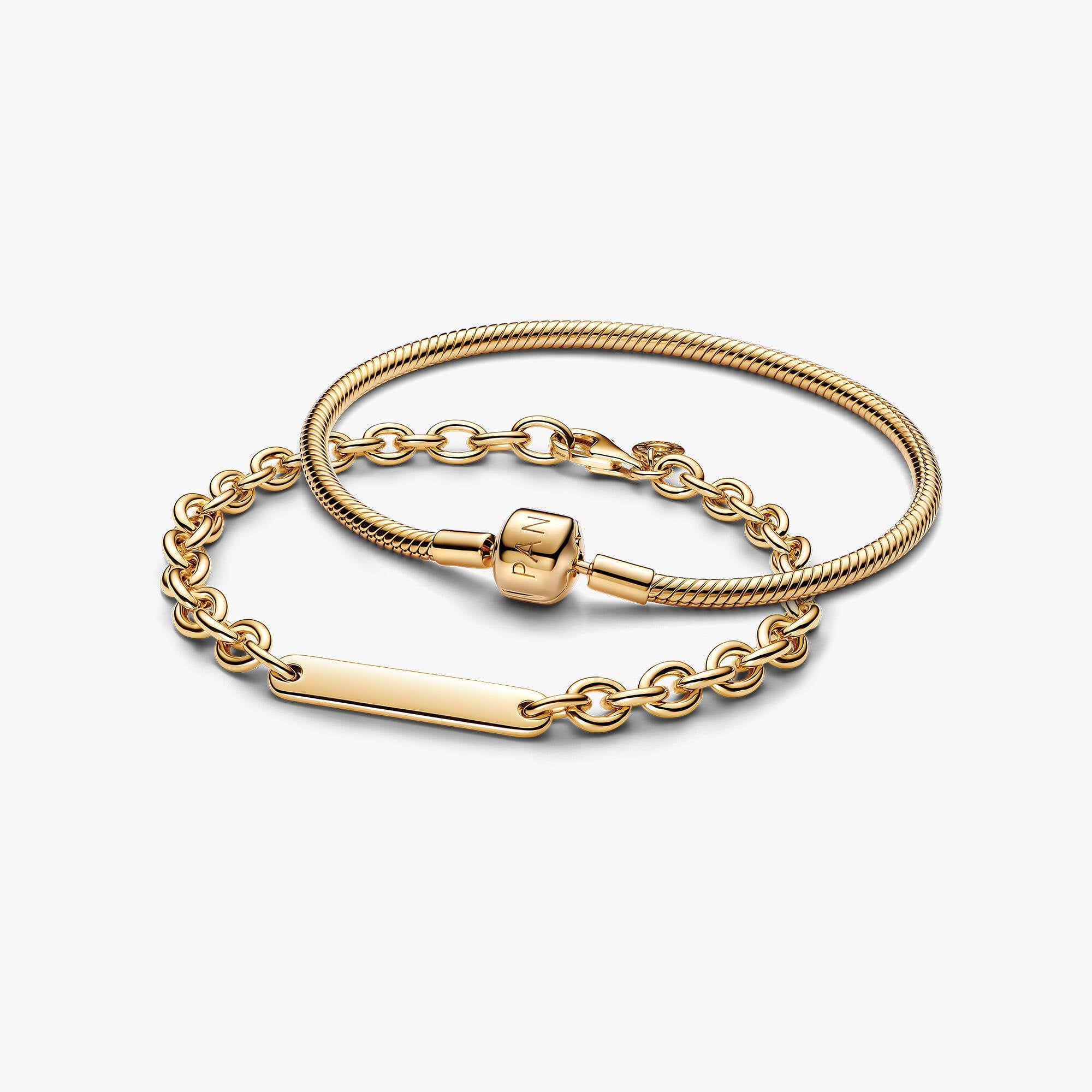 Gold-Plated Engravable Link Bar & Charm Bracelet Stacking Duo