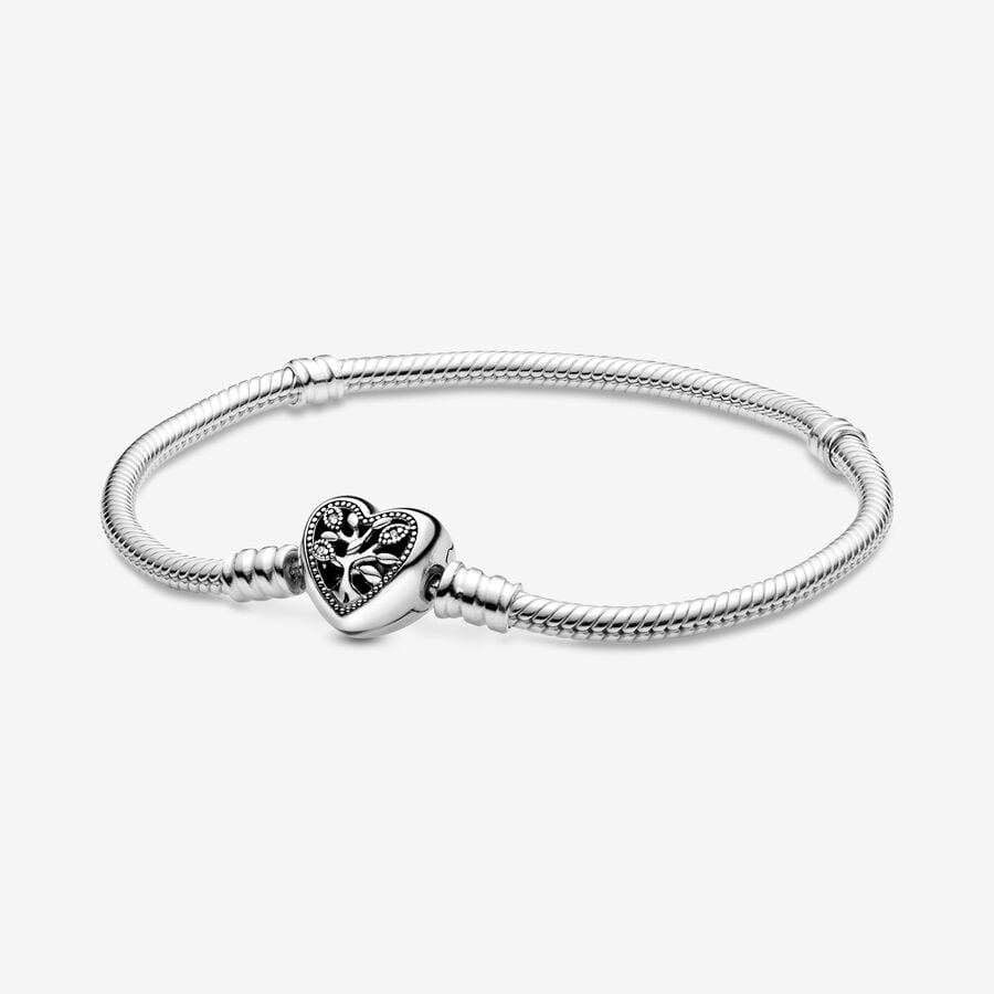 Bracelet à fermoir en cœur à arbre généalogique et à chaîne serpentine Pandora Moments image number 0