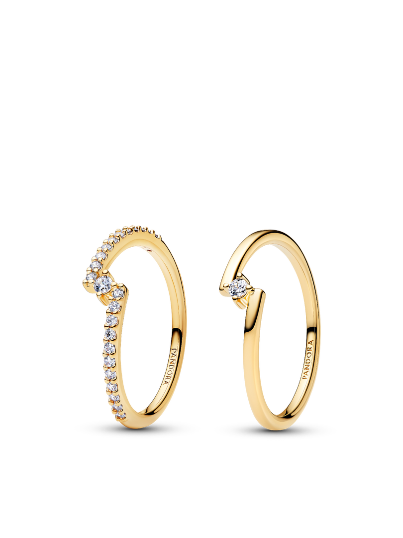 Gold-Plated Split Solitaire Pavé Ring Stack