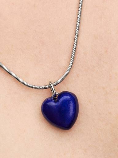 Blue Puffy Heart Dangle Charm, Platinum Plated