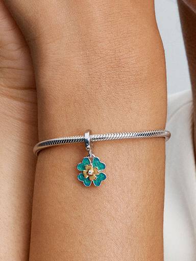 Spinable Four Leaf Clover Lab-Grown Diamond Dangle Charm