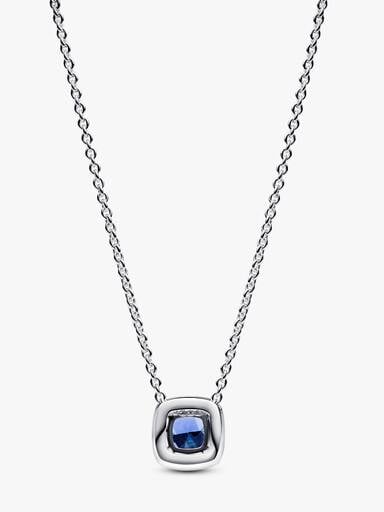 Sparkling Square Blue Halo Pendant Necklace