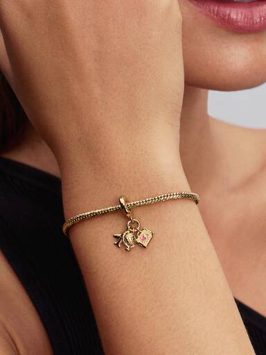 Charm-pendentif triple Avion, globe terrestre et valise