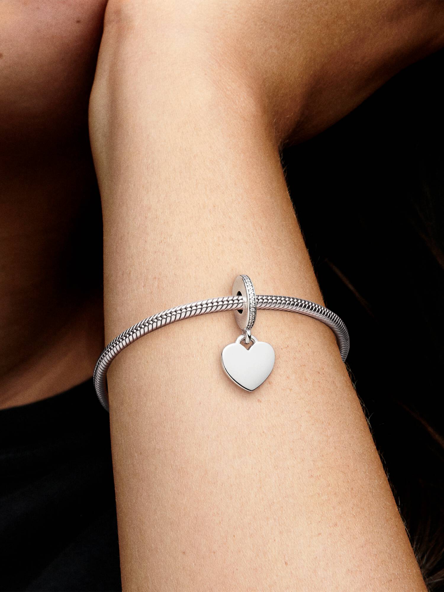 Heart silver dangle with clear cubic zirconia