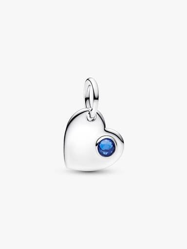 Charm-pendentif gravable Cœur avec pierre bleue de septembre