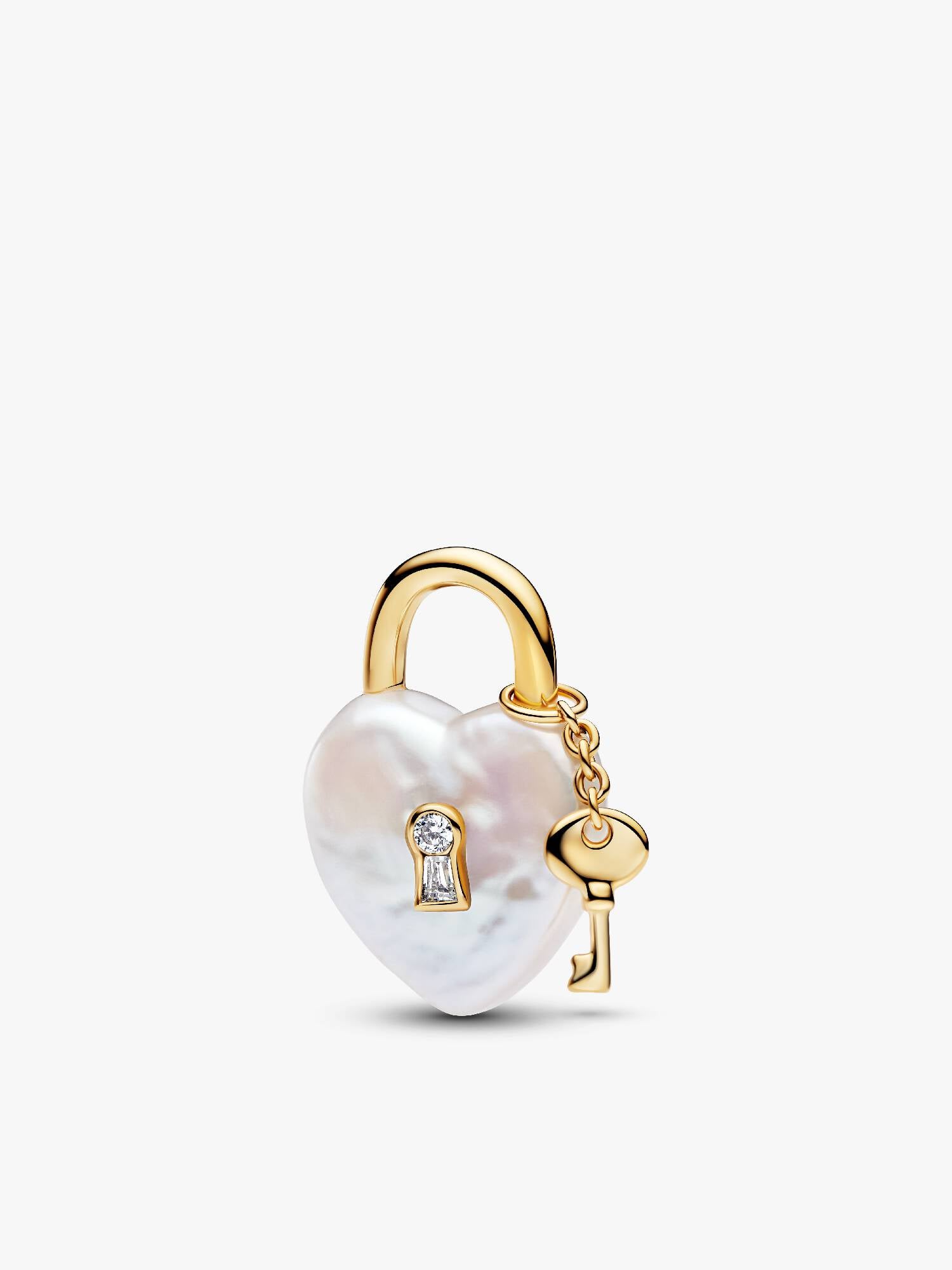 Charm-pendentif Cadenas avec perle de culture d’eau douce baroque traitée