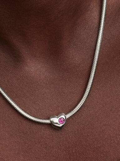 Engravable February Purple Stone Heart Charm