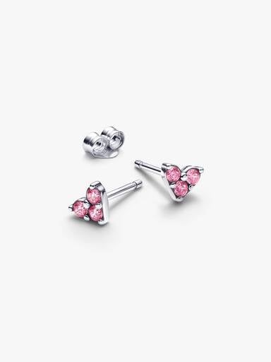 Clous d’oreilles Cœur rose à trois pierres