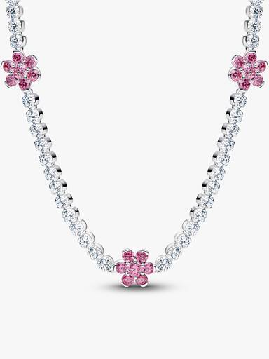 Herbarium Pink Flower Tennis Necklace & Earrings Set