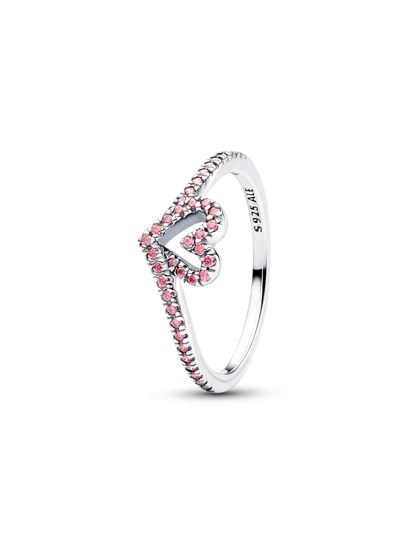 Sparkling Wishbone Pink Heart Ring