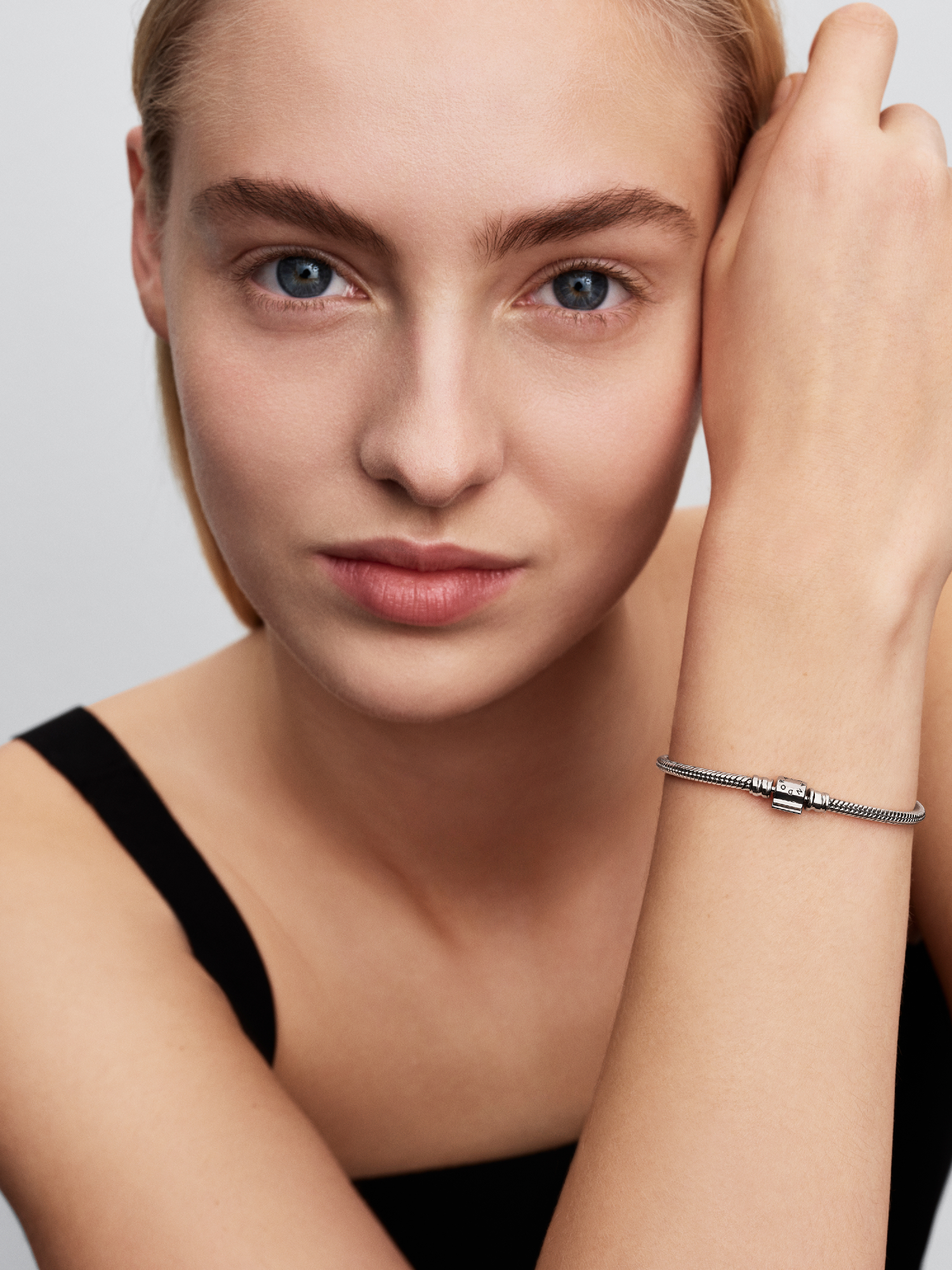 Pandora Moments Mini Barrel Clasp Snake Chain Bracelet, Platinum Plated