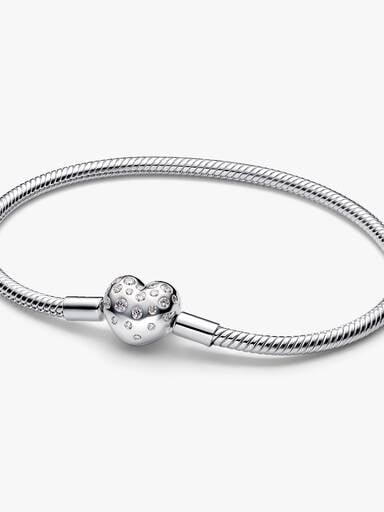 Pandora Lab-Grown Diamond Heart Clasp Snake Chain Bracelet