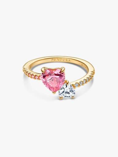 Bague scintillante Cœur double rose et incolore