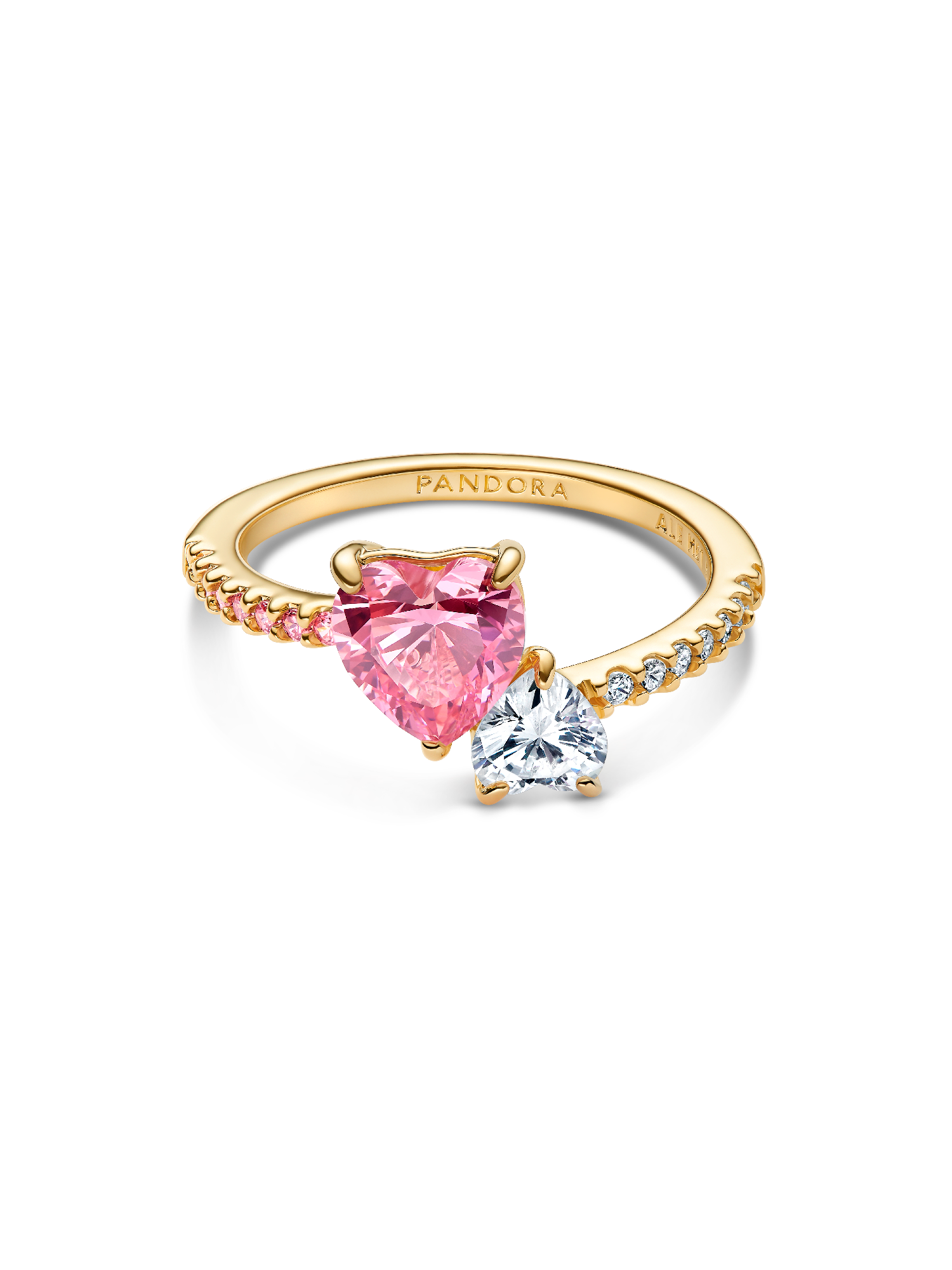 Double Heart Pink & Clear Sparkling Ring