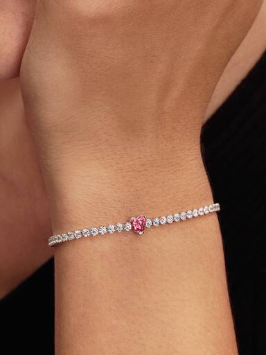 Bracelet tennis à cœur scintillant rose