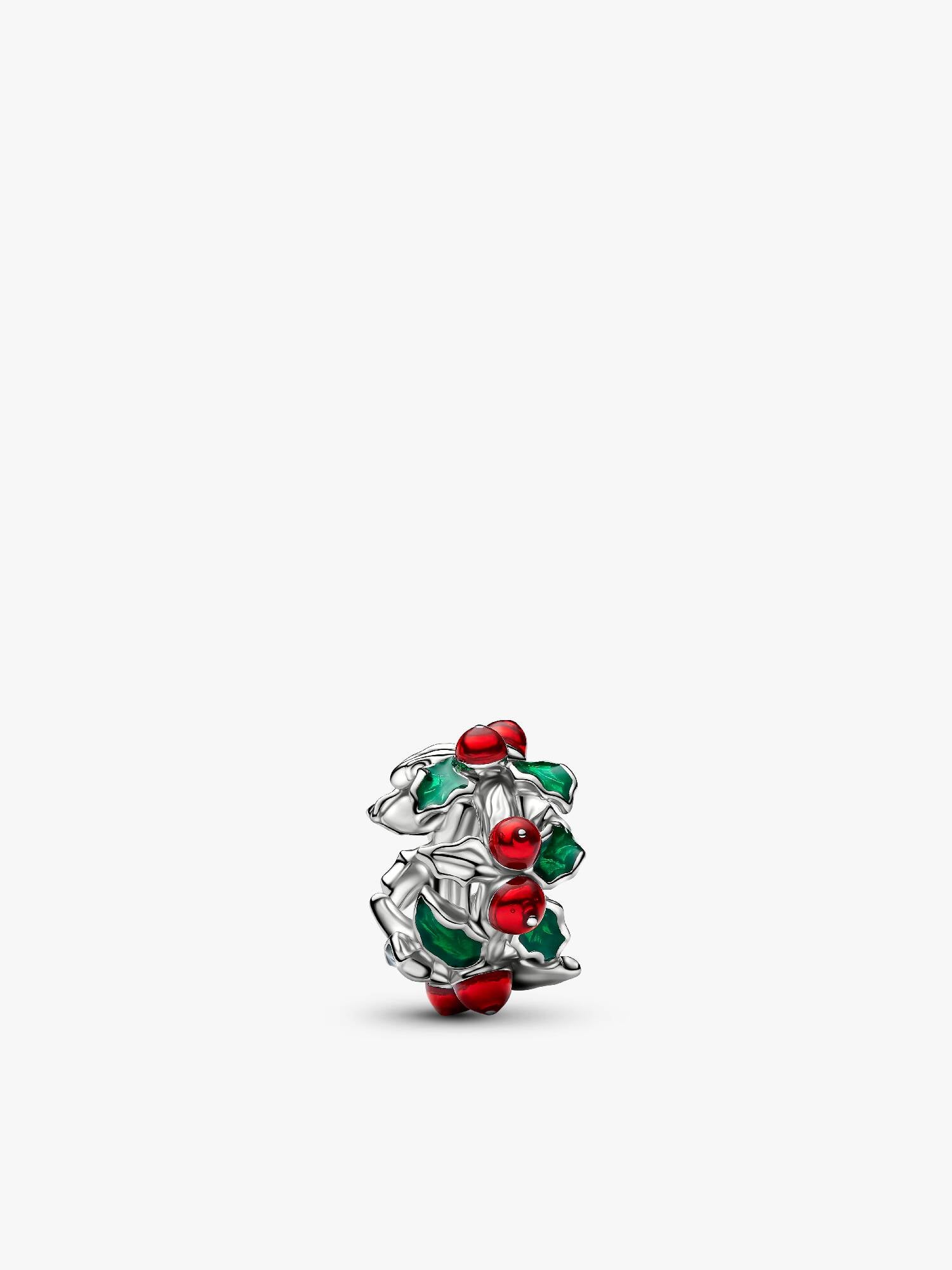 Christmas Holly Charm, Platinum Plated
