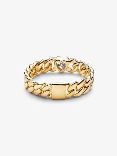 Bague à chaîne cubaine avec cœur
