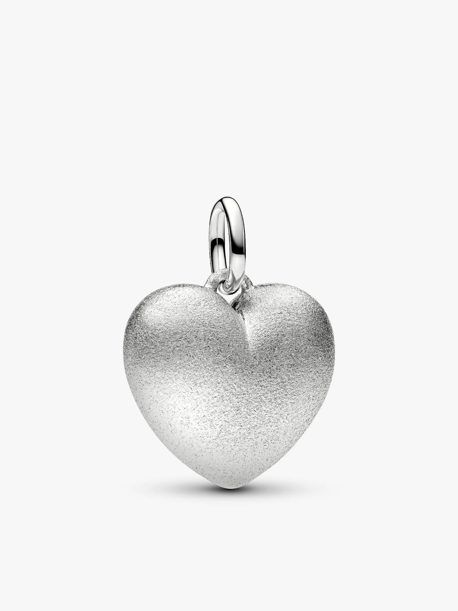 Matte Puffy Heart Dangle Charm, Platinum Plated