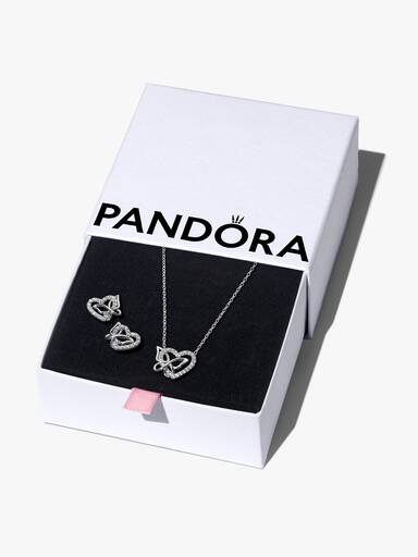 Ensemble-cadeau collier et boucles d'oreilles Cœur et papillon entrelacés