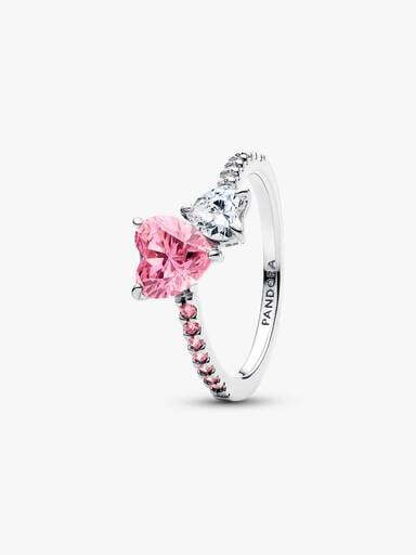 Bague scintillante Cœur double rose et incolore