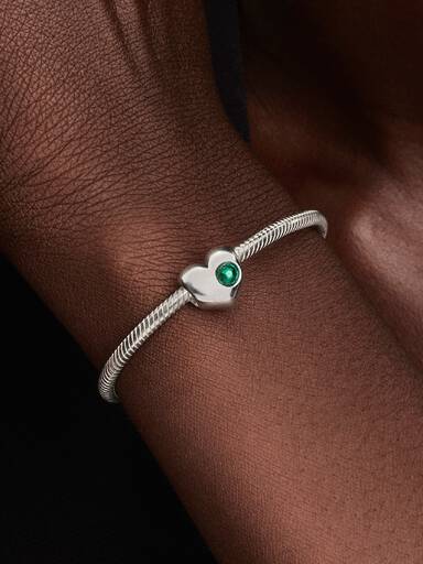 Engravable May Green Stone Heart Charm