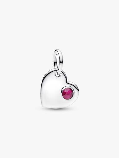 Charm-pendentif gravable Cœur avec pierre rouge véritable de juillet
